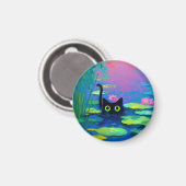 Funny Black Cat Schwimmen im Teich | Quirky Art Magnet (Vorderseite/Rückseite)