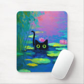 Funny Black Cat Schwimmen im Teich | Quirky Art Mousepad (Mit Mouse)