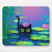 Funny Black Cat Schwimmen im Teich | Quirky Art Mousepad (Vorne)