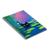 Funny Black Cat Schwimmen im Teich | Quirky Art Notizblock (Rechte Seite)