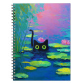 Funny Black Cat Schwimmen im Teich | Quirky Art Notizblock (Vorderseite)