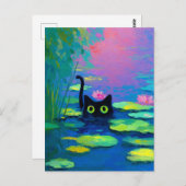 Funny Black Cat Schwimmen im Teich | Quirky Art Postkarte (Vorne/Hinten)