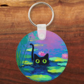 Funny Black Cat Schwimmen im Teich | Quirky Art Schlüsselanhänger (Rückseite)