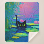 Funny Black Cat Schwimmen im Teich | Quirky Art Sherpadecke (Vorderseite)