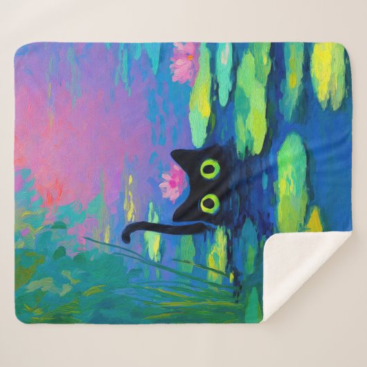 Funny Black Cat Schwimmen im Teich | Quirky Art Sherpadecke (Vorderseite (Horizontal))