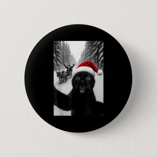 Funny Black Cat Selfie With Santa Christmas Men Wo Button (Vorderseite)