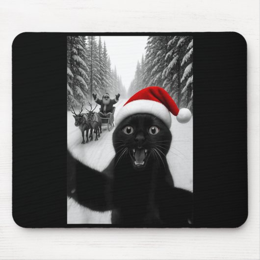 Funny Black Cat Selfie With Santa Christmas Men Wo Mousepad (Vorne)