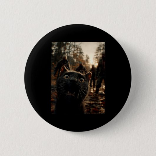 Funny Black Cat Selfie With Zombies Feline Animal Button (Vorderseite)
