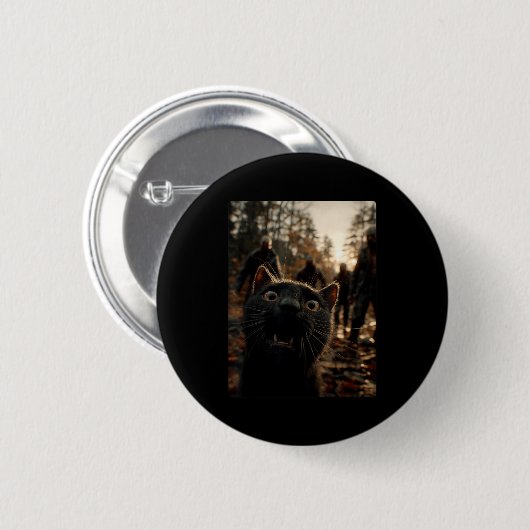 Funny Black Cat Selfie With Zombies Feline Animal Button (Vorne & Hinten)