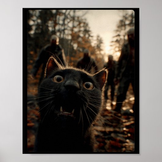 Funny Black Cat Selfie With Zombies Feline Animal  Poster (Vorne)