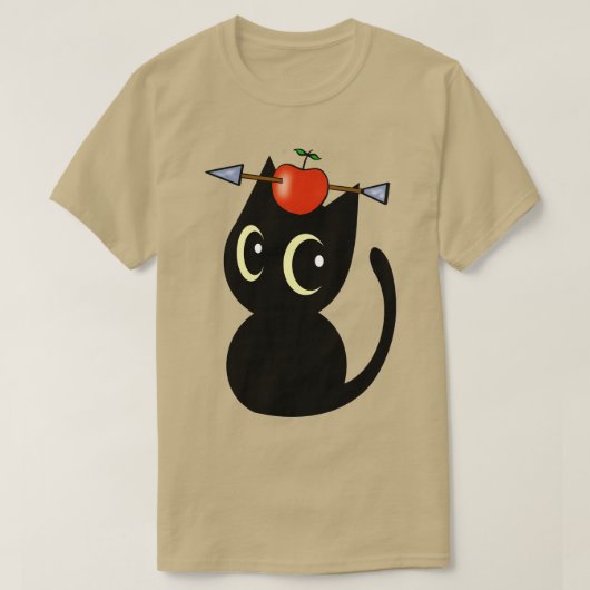 Funny Black Cat spielt William Tell mit einem AP T-Shirt (Design vorne)