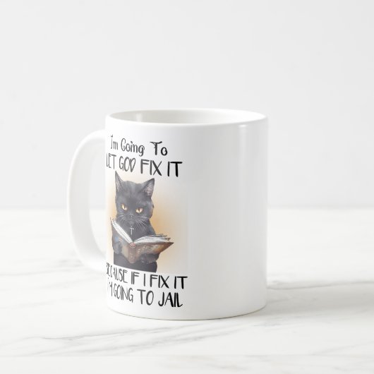 Funny Black Cat Sprichwort Kaffeetasse (Vorderseite Links)
