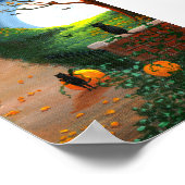 Funny Black Cat Spuk Haus Bäume Kreation Kunst Poster (Ecke)