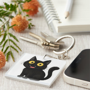 Funny Black Cat Sticker mit gelben Augen Schlüsselanhänger