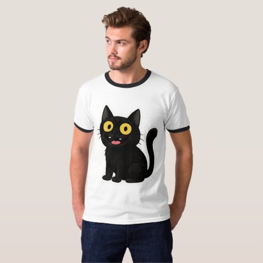 Funny Black Cat Sticker mit gelben Augen T-Shirt (Vorne ganz)