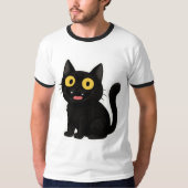 Funny Black Cat Sticker mit gelben Augen T-Shirt (Vorderseite)