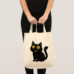 Funny Black Cat Sticker mit gelben Augen Tragetasche
