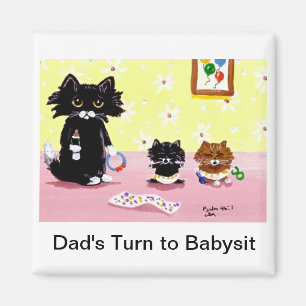 Funny Black Cat Tabby Art Magnet