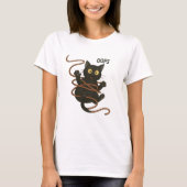 Funny Black Cat Tangled in Rope - Niedlicher Carto T-Shirt (Vorderseite)