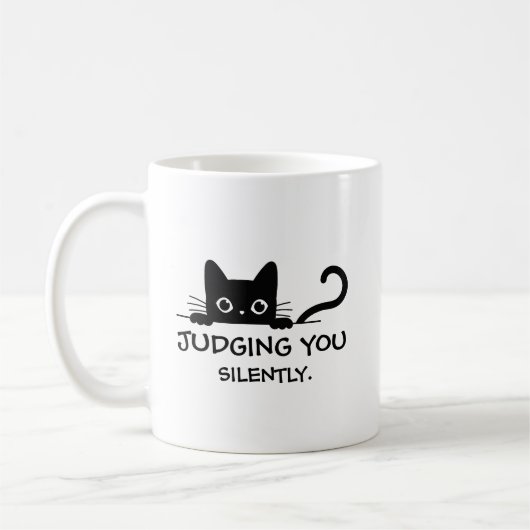 Funny Black Cat Tasse - Sie schweigend beurteilen (Links)