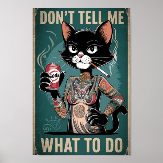 Funny Black Cat Tattoo Poster - Erzähl mir nicht w (Vorne)