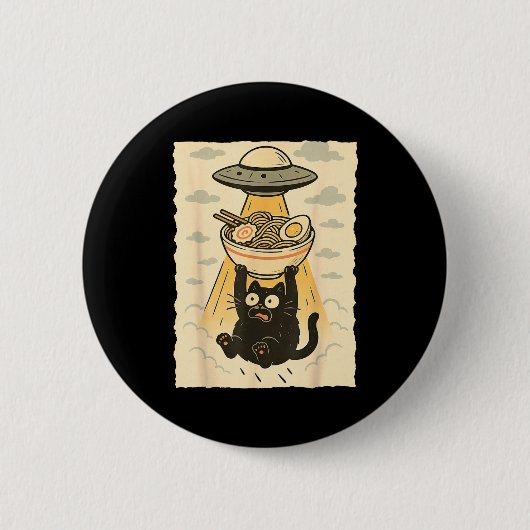 Funny Black Cat Ufo Ramen Alien Abduction Graphic  Button (Vorderseite)