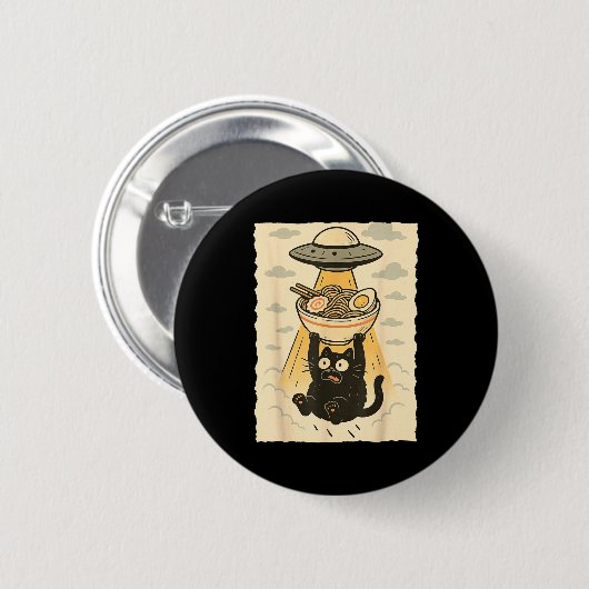 Funny Black Cat Ufo Ramen Alien Abduction Graphic  Button (Vorne & Hinten)