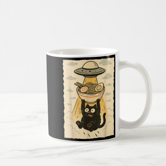 Funny Black Cat Ufo Ramen Alien Abduction Graphic  Kaffeetasse (Rechts)