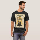 Funny Black Cat Ufo Ramen Alien Abduction Graphic T-Shirt (Vorne ganz)