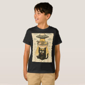 Funny Black Cat Ufo Ramen Alien Abduction Graphic  T-Shirt (Vorne ganz)