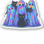 Funny Black Cat und Ghost Halloween Essential T-Sh Aufkleber (Vorderseite)