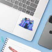 Funny Black Cat und Ghost Halloween Essential T-Sh Aufkleber (Laptop mit iPhone)