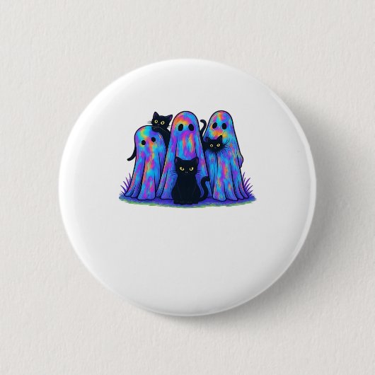 Funny Black Cat und Ghost Halloween Essential T-Sh Button (Vorderseite)