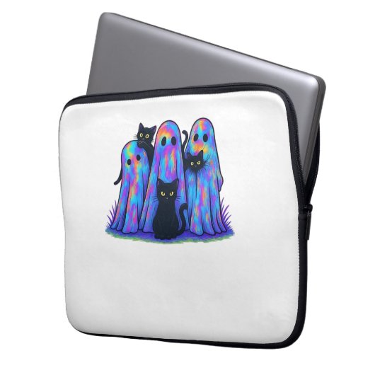 Funny Black Cat und Ghost Halloween Essential T-Sh Laptopschutzhülle (Vorderseite Links)