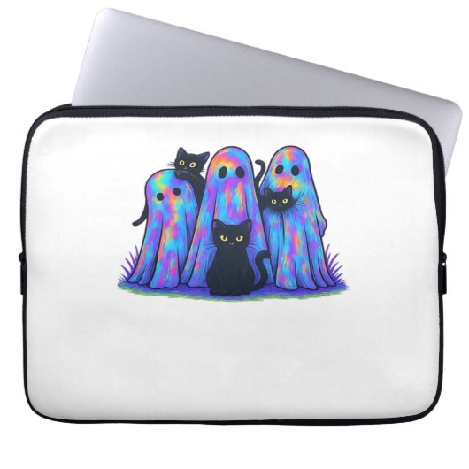 Funny Black Cat und Ghost Halloween Essential T-Sh Laptopschutzhülle (Vorderseite)