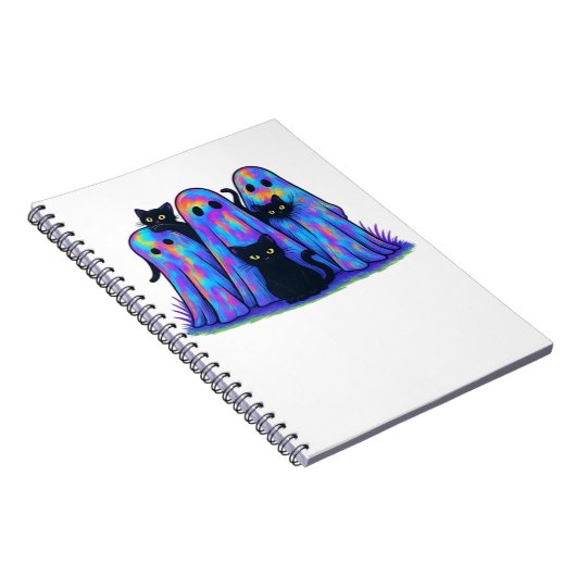 Funny Black Cat und Ghost Halloween Essential T-Sh Notizblock (Rechte Seite)