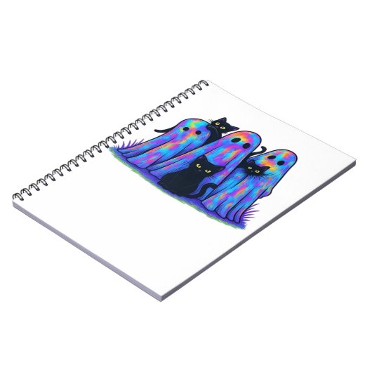 Funny Black Cat und Ghost Halloween Essential T-Sh Notizblock (Linke Seite)