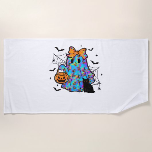 Funny Black Cat und Ghost Halloween Essential T-Sh Strandtuch (Vorderseite)