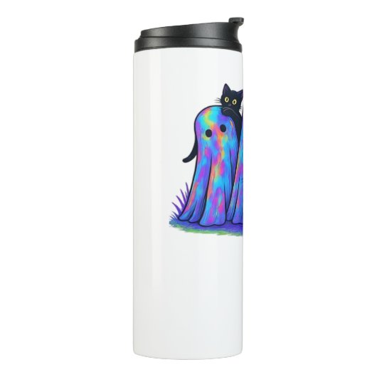 Funny Black Cat und Ghost Halloween Essential T-Sh Thermosbecher (Nach links gedreht)