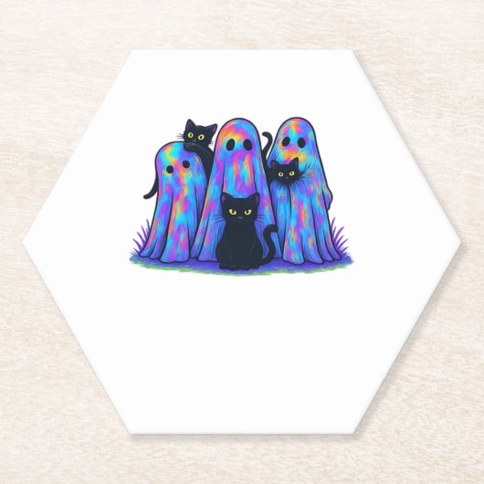 Funny Black Cat und Ghost Halloween Essential T-Sh Untersetzer (Vorderseite)