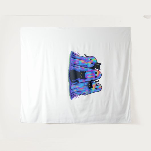 Funny Black Cat und Ghost Halloween Essential T-Sh Wandteppich (Vorderseite (Horizontal))