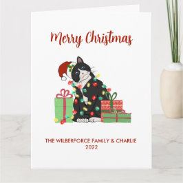 Funny Black Cat und Lights Weihnachten Karte