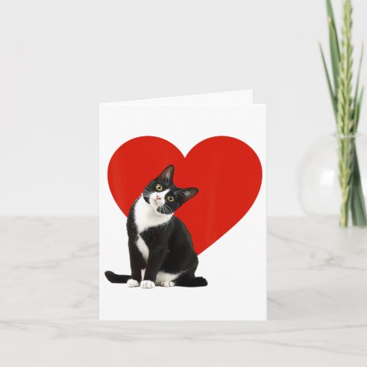 Funny Black Cat Valentine's Day Heart Tuxedo Cat L Karte (Vorderseite)