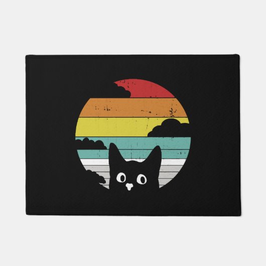 Funny Black Cat Vintag Retro Sunset Design Fußmatte (Vorderseite)