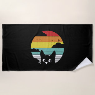 Funny Black Cat Vintag Retro Sunset Design Strandtuch