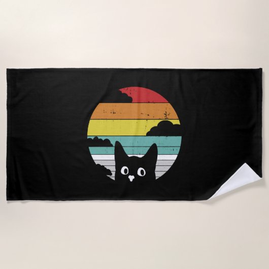 Funny Black Cat Vintag Retro Sunset Design Strandtuch (Vorderseite)
