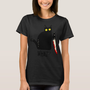 Funny Black Cat Was hält Bloody Knife Männer Fraue T-Shirt