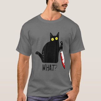 Funny Black Cat Was? Holding Bloody Knife Men Wom T-Shirt