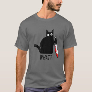 Funny Black Cat Was? Holding Bloody Knife Men Wom T-Shirt