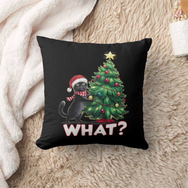 Funny Black Cat Was Weihnachtsbaum Weihnachten Kissen (Decke)